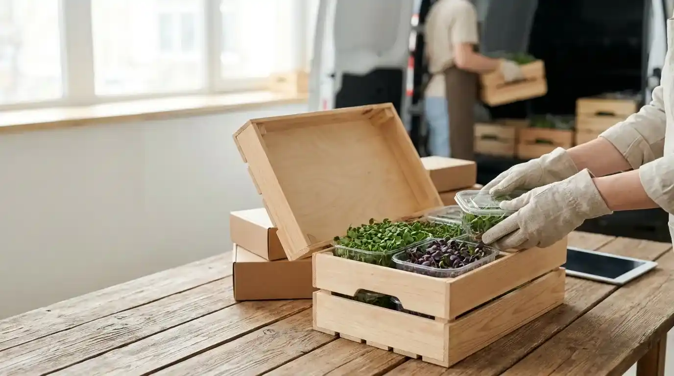 Fresh microgreens packed in a box for local delivery