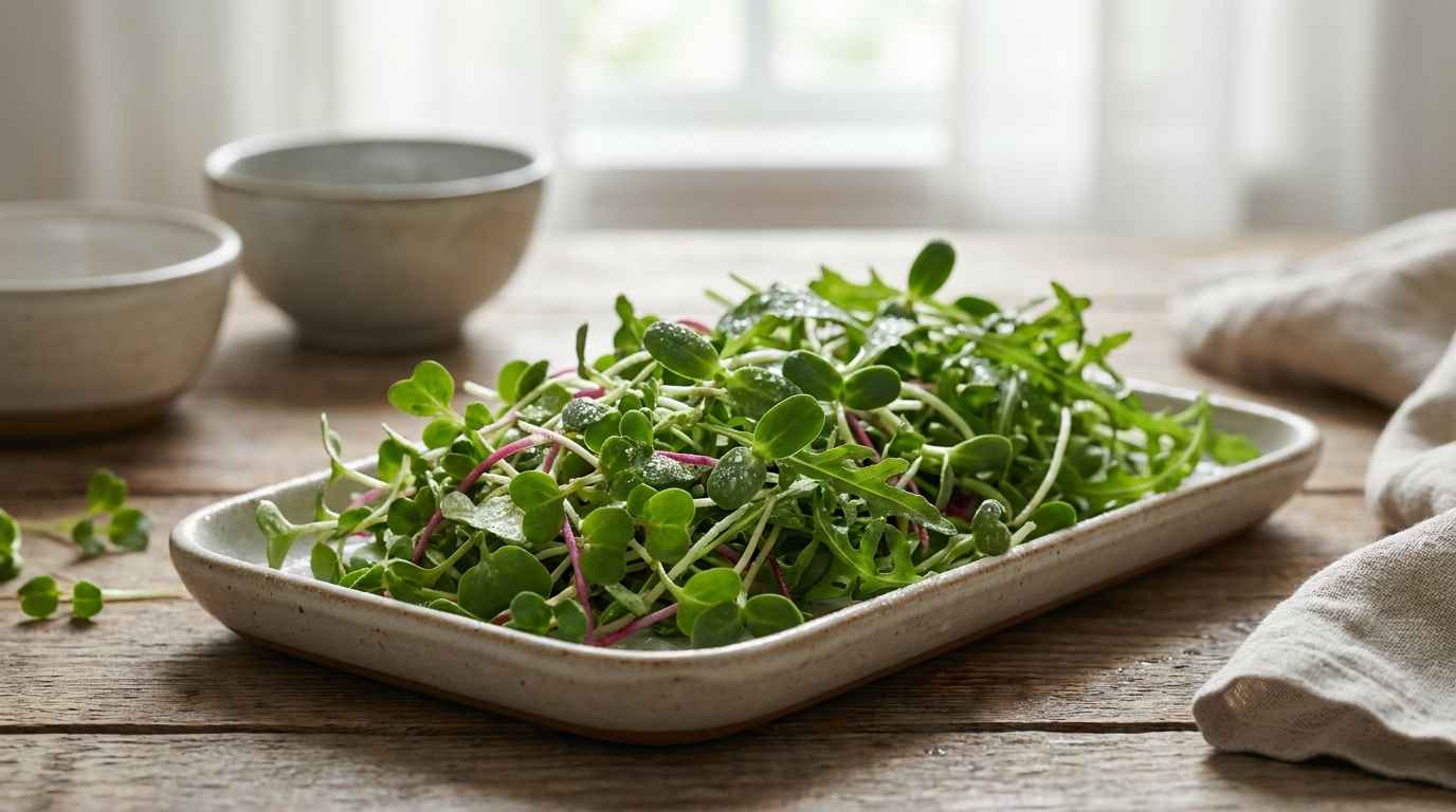 Freshly cut microgreens served on a plate